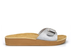 Womens Summer Mules With Adjustable Buckle Silver