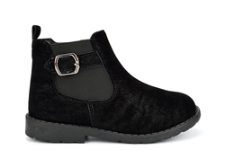 US Brass Girls Ankle Boots With Faux Suede Upper and Buckle Detail Black