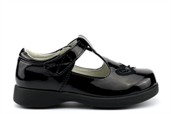 Boulevard Girls T-Bar Touch Fasten School Shoes Patent Black