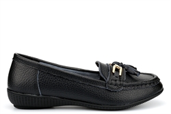 Dr Lightfoot Womens Real Leather Loafers With Tassel Detail Black