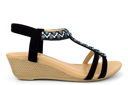 Maya Grace Womens Diamante Slip On Wedge Sandals With Padded Insole Black