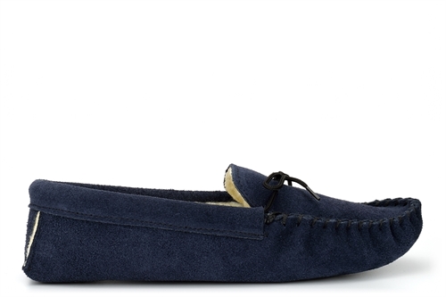 Mokkers Mens JAKE Real Suede Moccasin Slippers With Warm Thermal Lining Navy