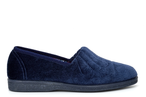 Sleepers Womens Zara Wide Fit Fan Stitched Slippers With Rubber Sole Navy Blue