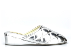 Dunlop Womens Sybil Lightweight Quilted Mule Slippers With Low Wedge Heel Silver