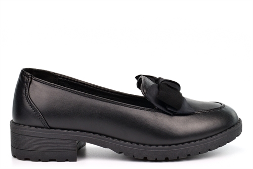 Wild Tribe Girls Loafers/School Shoes With Bow Detail And Low Heel Black
