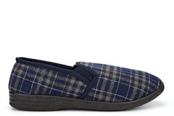 Mens Tommy Check Textile Twin Gusset Slip On Slippers Navy Blue