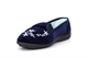 Zedzzz Womens Gail Twin Gusset Slip On Embroidered Slippers Navy