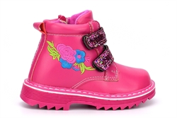 Girls Glitter Touch Straps and Side Zip Fastening Embroidered Ankle Boots Pink/Fuchsia