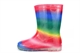 Girls Rainbow Print Waterproof Wellington Boots With Textile Lining Red/Green/Yellow/Blue