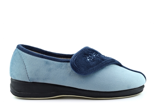 Sleepers Womens Gemma Memory Foam Embroidered Touch Fastening Slippers Navy/Blue