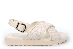 Chatterbox Girls Jane Glitter Sequin Crossover Sandals White
