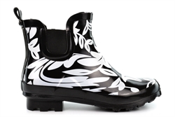Urban Jacks Womens Ambleside Waterproof Ankle High Wellington Boots With Flower Print Black/White