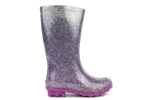 StormWells Girls Waterproof Glitter Wellington Boots With Textile Lining Lilac