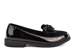 Little Diva Girls Bow Detail Slip On School Shoes/Loafers Patent Black