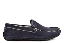 Roamers Mens Real Suede Leather Plain Moccasin Casual Slip On Shoes With Textile Lining Navy Blue
