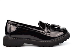 Boulevard Womens Low Heel Tassel Loafers Patent Black