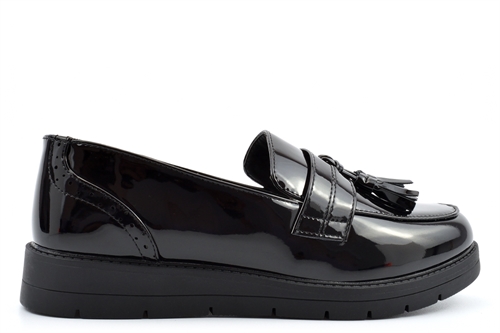 Krush Girls Tassel Loafers/Slip On School Shoes Black Patent