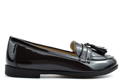 Boulevard Womens Low Heel Tassel Loafers/Girls Slip On School Shoes Patent Black