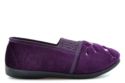 Zedzzz Womens Joanna Embroidered Centre Gusset Slip On Carpet Slippers Purple