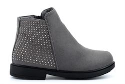 Lulu Girls Diamante Ankle Boots With Side Zip Fastening Grey