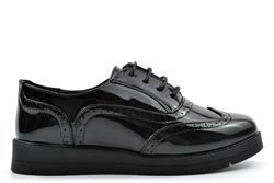 Krush Girls Platform Brogue Shoes With Low Heel Patent Black
