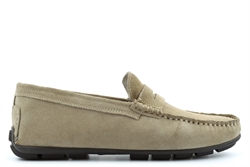 Roamers Mens Real Suede Leather Sqaure Toe Saddle Moccasin Loafers With Rubber Sole Taupe