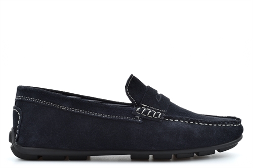 Roamers Mens Real Suede Leather Sqaure Toe Saddle Moccasin Loafers With Rubber Sole Navy Blue