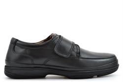 Roamers Mens Deluxe Comfort Wide Fit Real Leather Shoes With Touch Fastening Black (E Fitting)