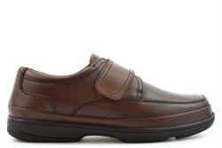 Roamers Mens Deluxe Comfort Wide Fit Real Leather Shoes With Touch Fastening Brown (E Fitting)