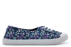 Dek Womens/Girls Low Cut Canvas Shoes/Slip On Pumps With Elastic Lace Blue Floral