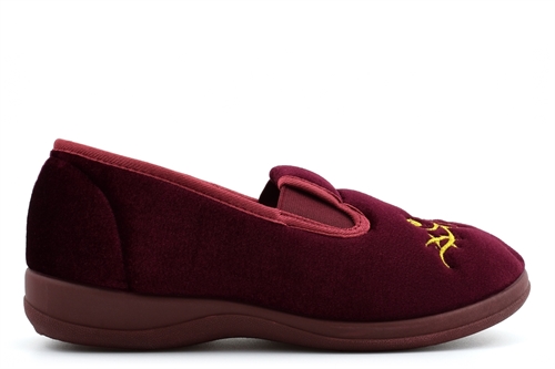 Dr Lightfoot Womens Gemma Slip On Wide Fit Slippers With Embroidered Upper Burgundy