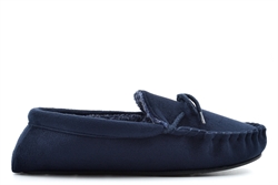 Mens Faux Suede Moccasin Slippers With Warm Fleece Lining Navy Blue