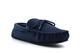 Mens Faux Suede Moccasin Slippers With Warm Fleece Lining Navy Blue