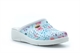 Dek Womens Coated Leather Clog Sandals With Wedge Heel/Leather Insole White/Baby Blue/Floral Print