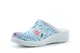 Dek Womens Coated Leather Clog Sandals With Wedge Heel/Leather Insole White/Baby Blue/Floral Print