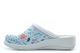 Dek Womens Coated Leather Clog Sandals With Wedge Heel/Leather Insole White/Baby Blue/Floral Print