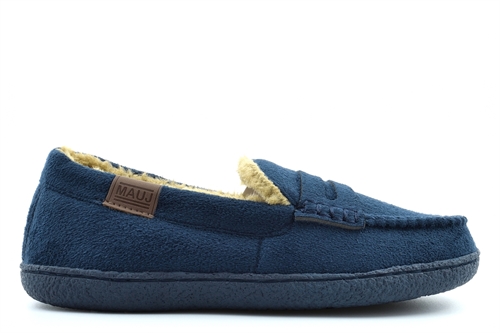 MAUJ Boys Moccasin Slippers Lightweight Slip On Carpet Slippers With Faux Fur Lining Navy