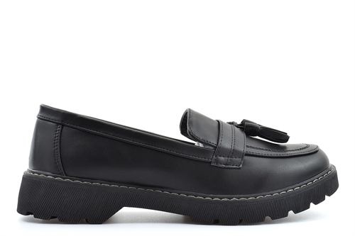 Boulevard Womens Low Heel Tassel Loafers/Girls School Loafer Shoes Black
