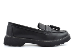 Boulevard Womens Low Heel Tassel Loafers/Girls School Loafer Shoes Black