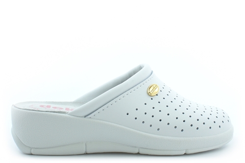Dek Womens Lightweight Wedge Heel Clog Sandals With Real Leather Insole White