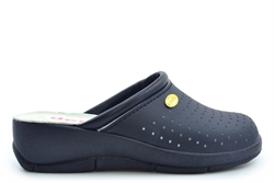 Dek Womens Lightweight Wedge Heel Clog Sandals With Real Leather Insole Navy Blue