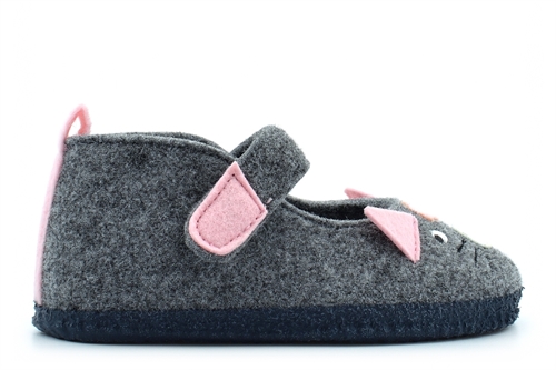 Sleepers Girls Touch Fastening Slippers With Natural Rubber Sole Grey