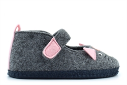 Sleepers Girls Touch Fastening Slippers With Natural Rubber Sole Grey