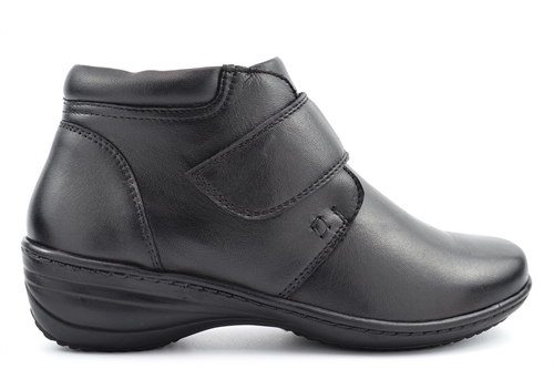 Mod Comfys Womens Extra Wide Fit Leather Ankle Boots/Touch Fastening/Wedge Heel Black (EE Fitting)