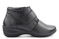 Mod Comfys Womens Extra Wide Fit Leather Ankle Boots/Touch Fastening/Wedge Heel Black (EE Fitting)