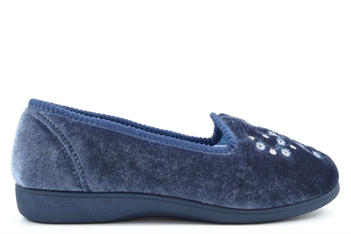 Sleepers Womens Nieta Embroidered Machine Washable Memory Foam Comfort Slippers Blueberry