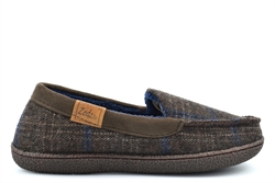 Zedzzz Mens Neville Moccasin Style Slippers With Tweed Textile Upper And Terry Lining Brown