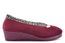 Sleepers Womens Dawn Wedge Slip On Slippers With Knitted Lining And Rubber Sole Burgundy/Ocelot