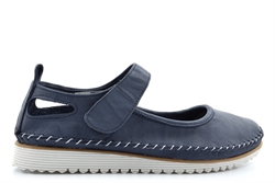 Mod Comfys Womens Softie Leather Touch Fasten Casual Shoes With Comfort Insole And Rubber Sole Navy