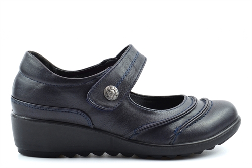 Boulevard Womens Touch Fasten Lightweight Casual Wide Fit Shoes With Wedge Heel Navy (EEE Fitting)